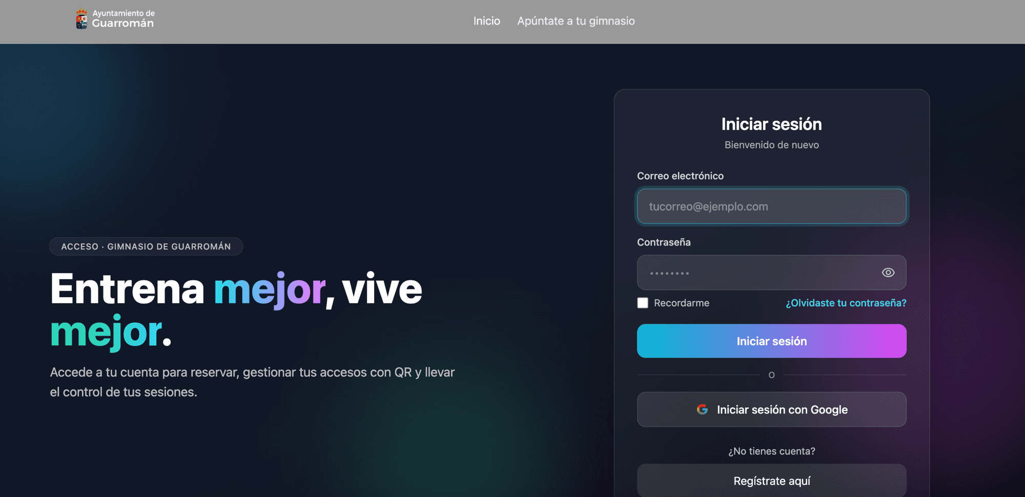 Página web de Gimnasio Guarromán desarrollada por Fornell Software
